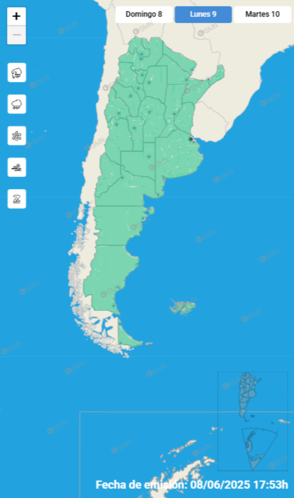 El pronóstico del SMN para este lunes 9 de junio no indica alertas.